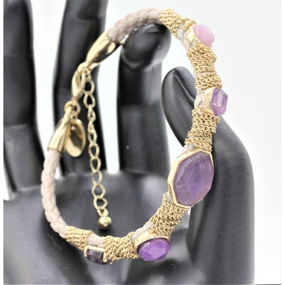 Charming Charlie bracelet adjustable, gold, amethyst purple faux gemstone - Picture 1 of 8